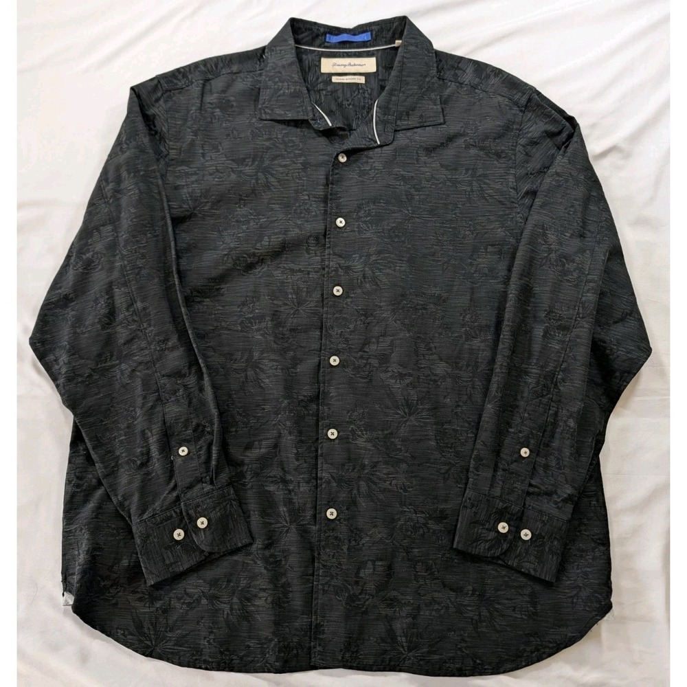 Tommy Bahama‎ Island Modern Fit Mens LS Button Down Black Pattern Cotton Silk XL